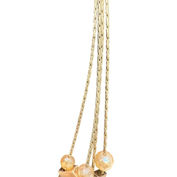 Gold Tone Beaded Necklace 15-17" Multi-Strand Design With D Tag - Picture 3 of 5